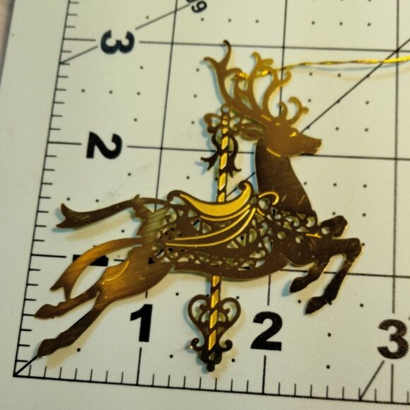 Brass Christmas Ornament Reindeer Carousel Gold Filigree - Picture 3 of 3